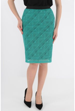 Fusta conica din dantela verde cu elastic in talie 1