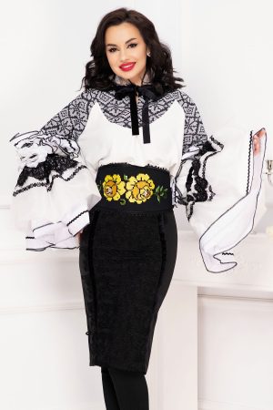 Fusta eleganta conica Venezia cu dantela lata si benzi din catifea 1