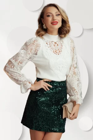 Fusta eleganta mini verde Fofy din catifea cu paiete 1