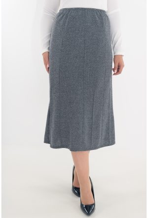 Fusta evazata in clini bleu-pepit cu elastic in talie 1