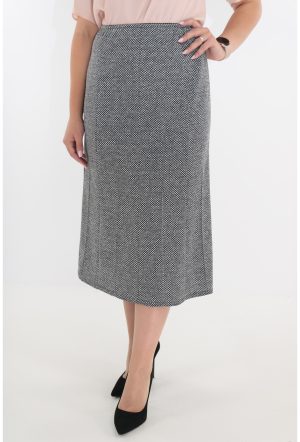 Fusta evazata in clini gri-pepit cu elastic in talie 1