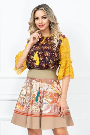 Fusta in clos Venezia grej cu imprimeu floral 1