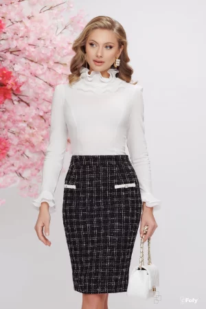 Fusta midi eleganta din tweed in carouri 1