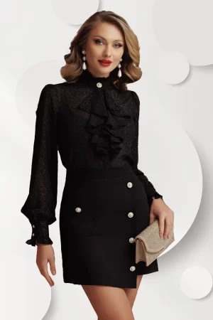 Fusta mini eleganta Fofy asimetrica cu nasturi pretiosi 1