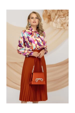 Fusta midi plisata caramizie Pretty Girl in clos 1