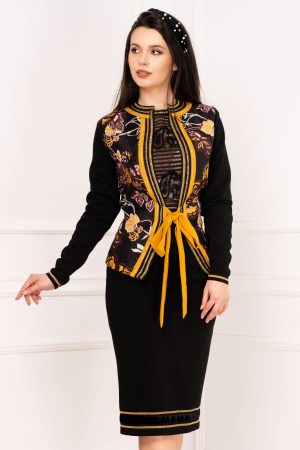 Fusta Venezia cu broderie galbena la terminatie si banda din catifea 1