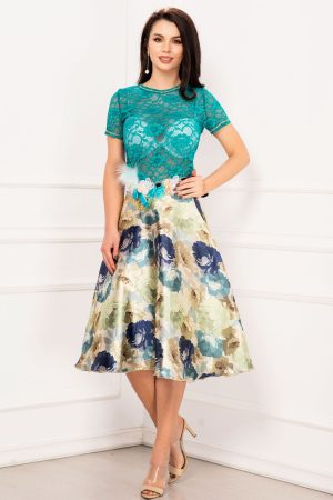 Fusta Venezia eleganta in culori pastelate cu flori 3D 1