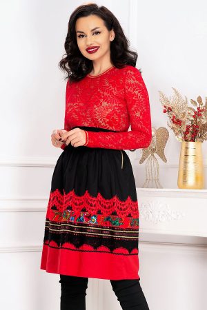 Fusta Venezia traditionala cu aplicatii din dantela si imprimeu floral 1