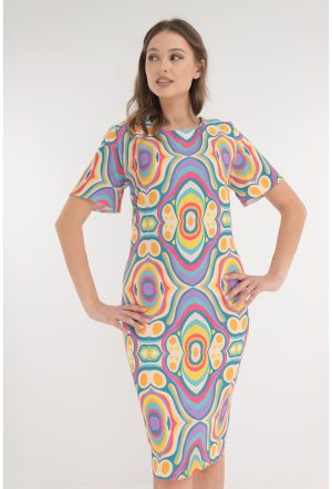 Rochie alba cu imprimeu multicolor 1