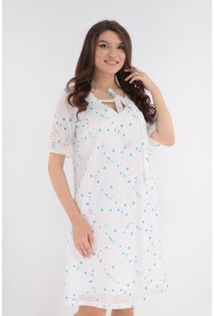 Rochie alba din bumbac cu imprimeu turcoaz 1