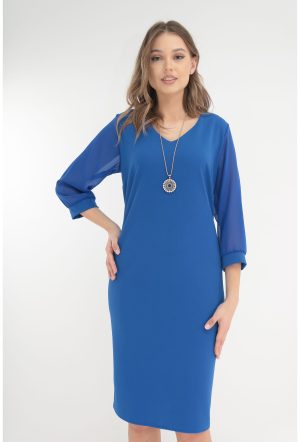 Rochie albastra cu maneci din voal si lantisor 1