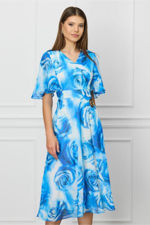Rochie Alina albastra cu trandafiri 1