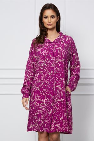 Rochie Alma magenta tip camasa cu imprimeuri bej 1