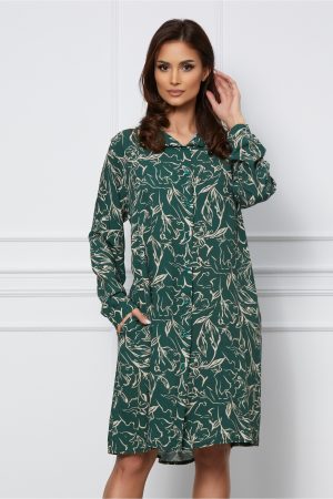 Rochie Alma verde tip camasa cu imprimeuri bej 1