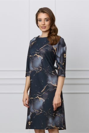 Rochie Amalia neagra cu imprimeuri gri si galbene 1