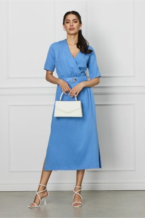 Rochie Ami bleu cu buzunare si curea detasabila in talie 1