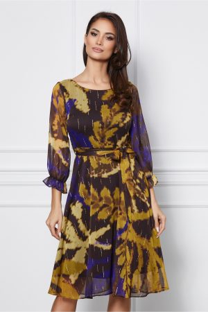 Rochie Amira din voal neagra cu imprimeu galben si detalii aurii 1