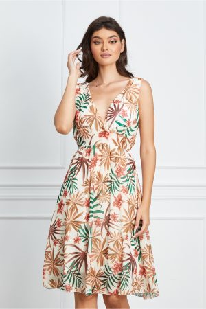 Rochie Ana ivory din voal cu imprimeuri bej 1