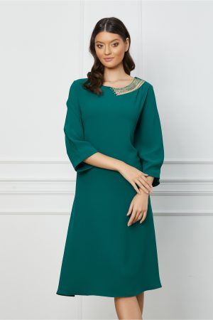 Rochie Anastasia verde cu margele la decolteu 1