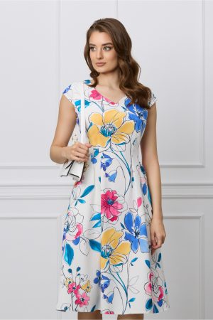 Rochie Andreea alba cu imprimeu floral colorat 1