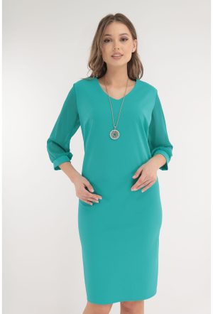 Rochie aqua cu maneci din voal si lantisor 1