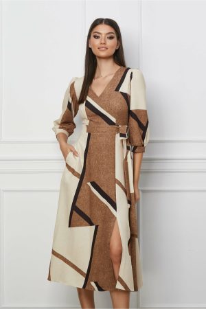 Rochie Aria maro cu imprimeuri bej 1