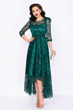 Rochie asimetrica de ocazie verde Francesca cu model din catifea 1