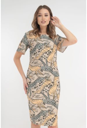 Rochie bej cu animal print 1