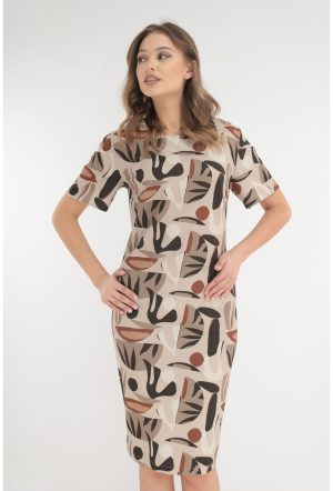 Rochie bej cu print abstract 1