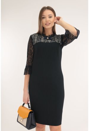 Rochie bleumarin cu maneci din dantela 1