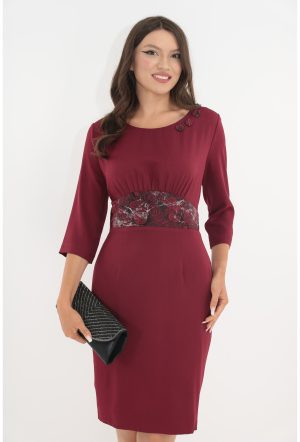 Rochie bordo cu insertii din brocart in talie 1
