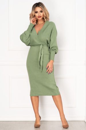 Rochie casual mint din tricot petrecuta in partea de sus 1