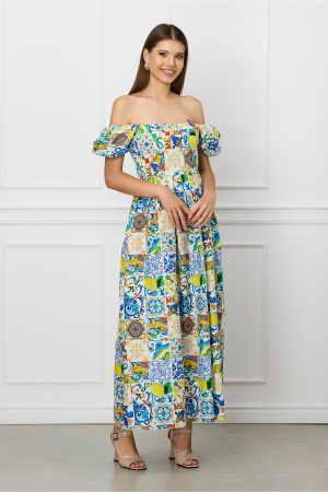 Rochie Celia clos cu imprimeuri albastre 1