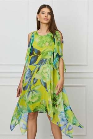 Rochie Chloie verde lime cu imprimeu albastru 1
