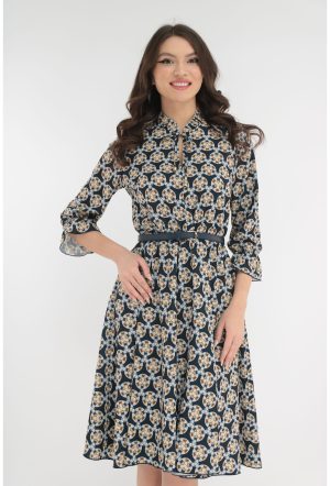 Rochie clos bleumarin cu o curea bleumarin in talie 1