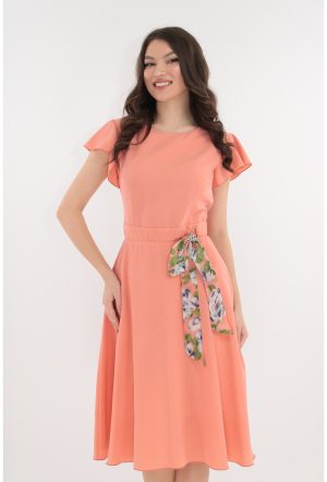 Rochie clos roz cu cordon multicolor in talie 1