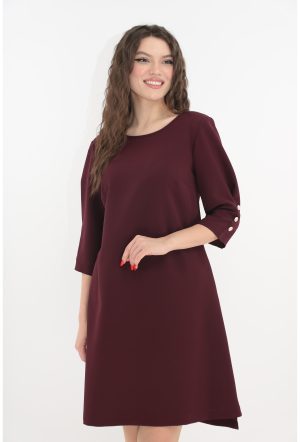 Rochie cocktail grena cu accesorii aurii si lantisor 1