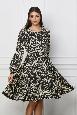 Rochie Cora neagra cu imprimeuri bej 1