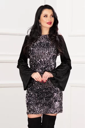 Rochie tip A cu paiete argintii Mandinga din catifea 1