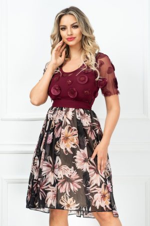 Rochie dama Venezia in clos cu paiete aplicate si imprimeu floral 1
