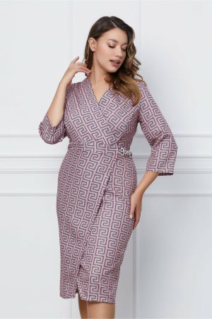 Rochie Dara roz cu imprimeu labirint gri 1