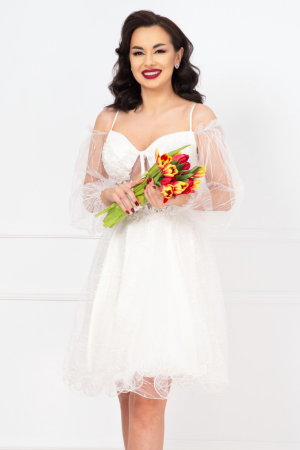 Rochie de cununie Meredith baby-doll alba cu perle si margele 1