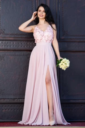 Rochie de nasa Dorothy eleganta rose din voal cu flori 3D 1