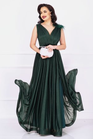 Rochie de nasa Maia verde lunga eleganta cu sclipici si accesoriu cu fulgi 1