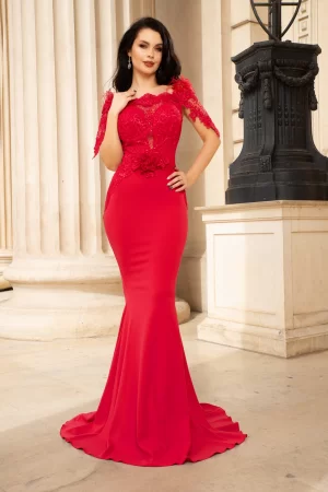 Rochie de nasa Pandora tip sirena zmeura cu broderie pretioasa si fulgi 1