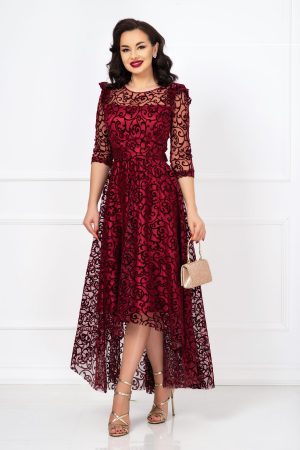 Rochie de ocazie asimetrica Francesca bordo cu model din catifea 1