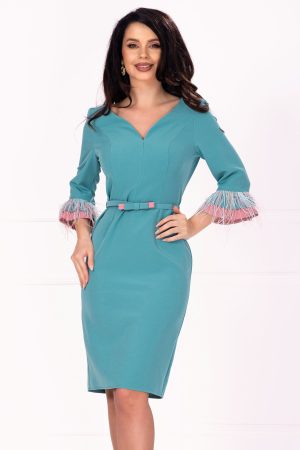 Rochie de ocazie conica cu volane si fulgi la mansete 1