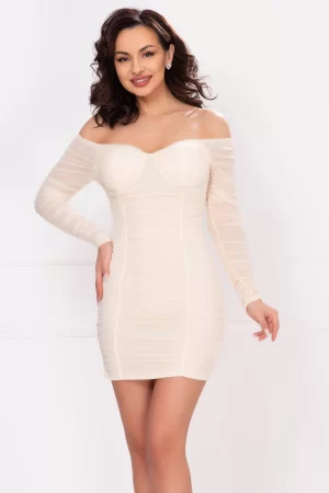 Rochie de ocazie crem cu fronseuri 1