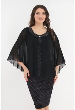 Rochie de ocazie din catifea cu glitter argintiu si pelerina din voal 1