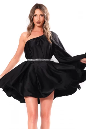 Rochie de ocazie din matase neagra cu o maneca goala 1